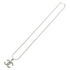 Chanel CC Logo Rhinestone Necklace Silver — view 2