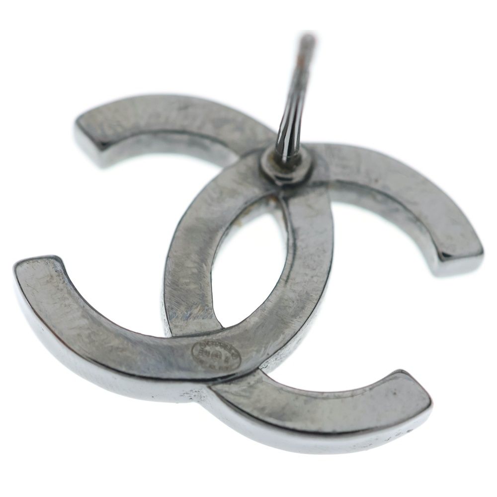 Chanel CC Logo Rhinestone Earrings Dark Silver Black — view 6