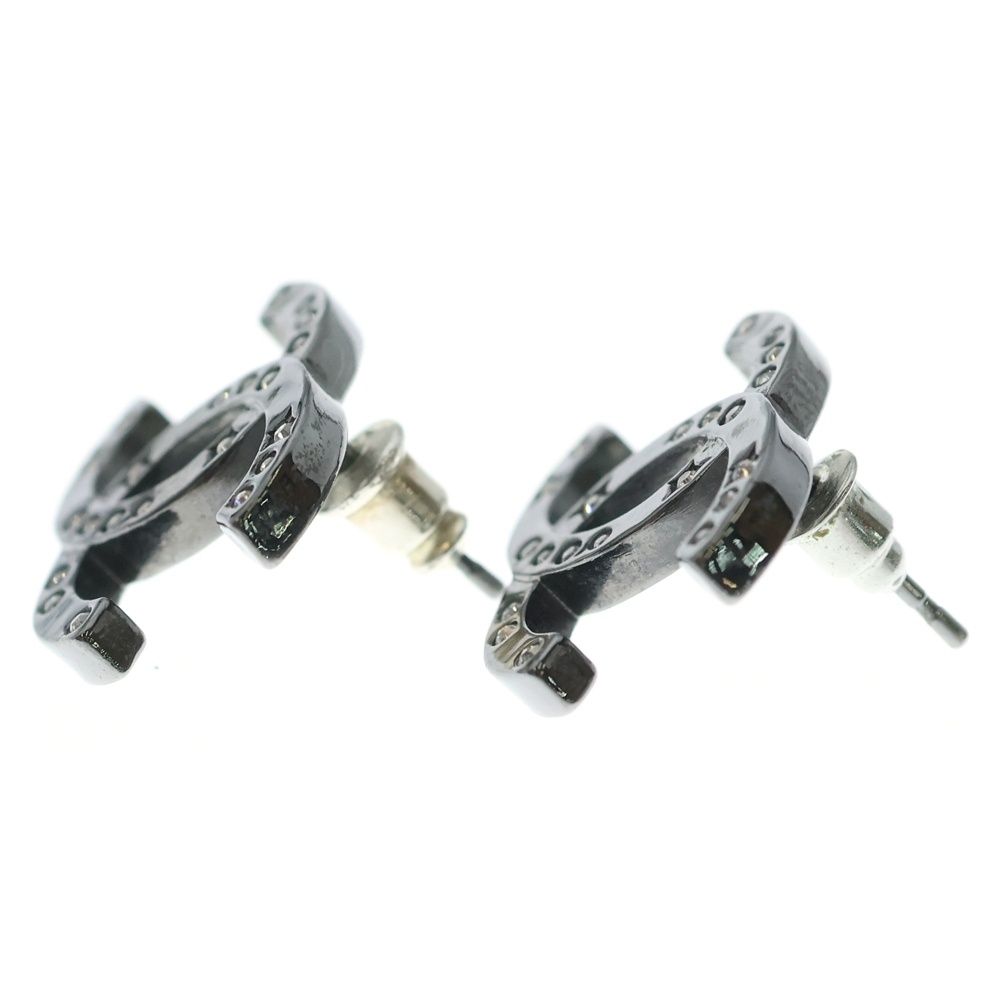 Chanel CC Logo Rhinestone Earrings Dark Silver Black — view 3