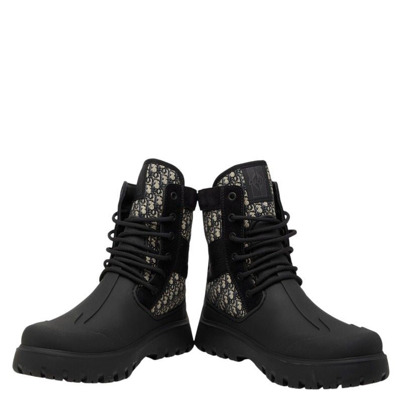 Dior Oblique Garden Lace Up Boots 40 Black Multicolor Rubber Canvas — view 3
