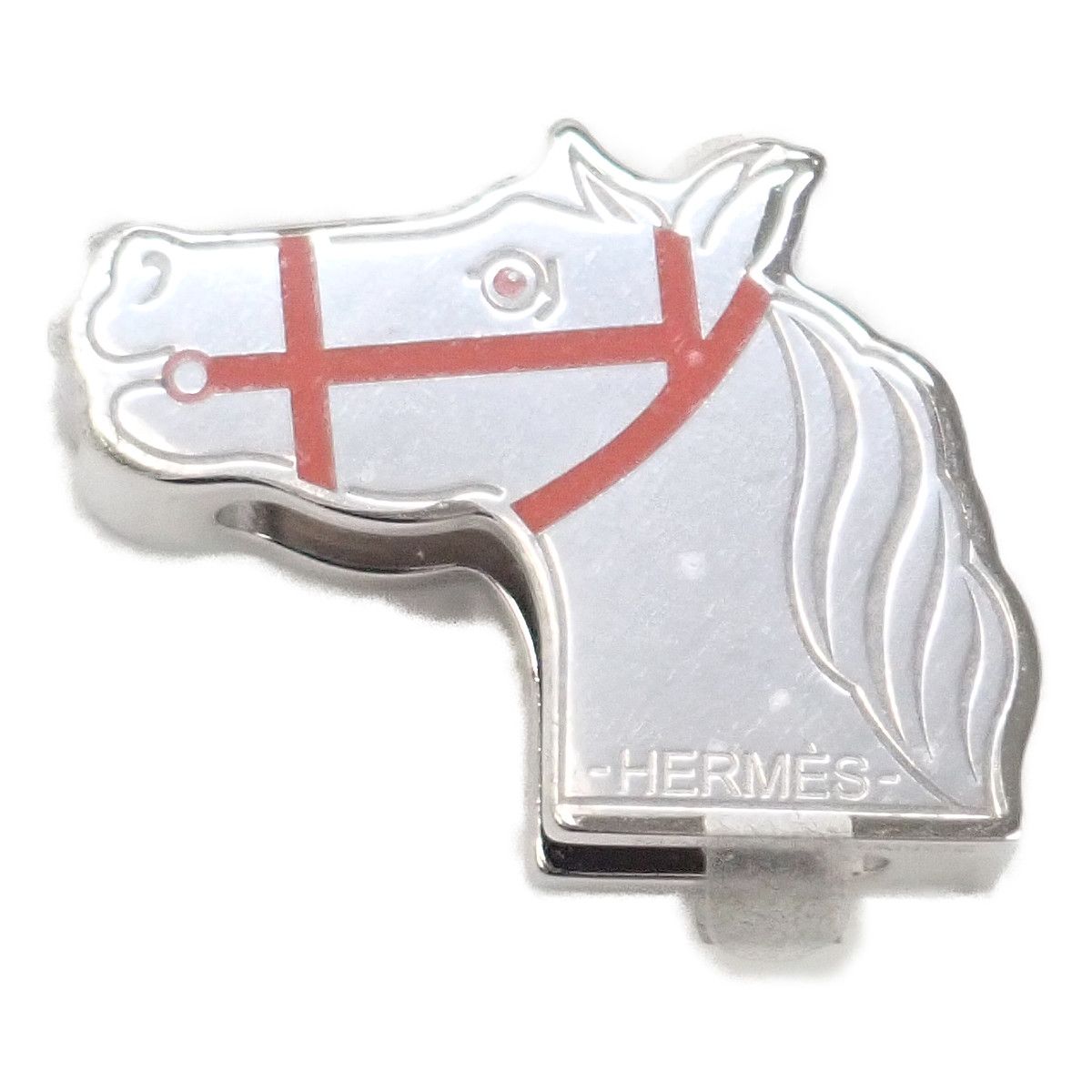 Hermes Quadrige Twilly Ring Scarf Clip Closure Metal Silver Orange — view 2