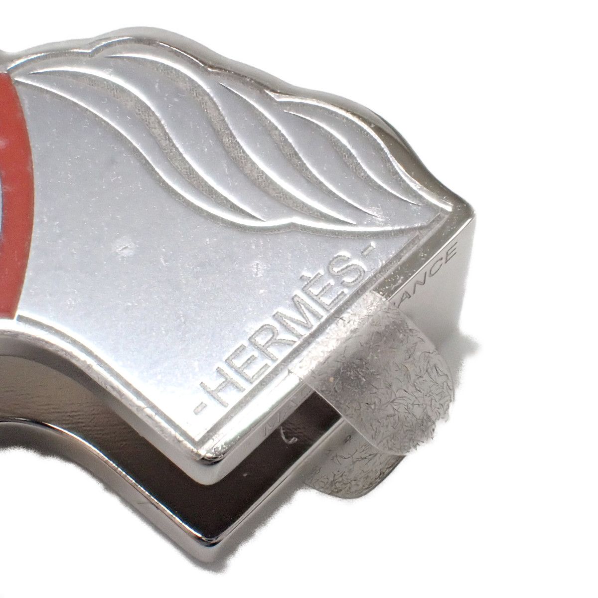 Hermes Quadrige Twilly Ring Scarf Clip Closure Metal Silver Orange — view 5