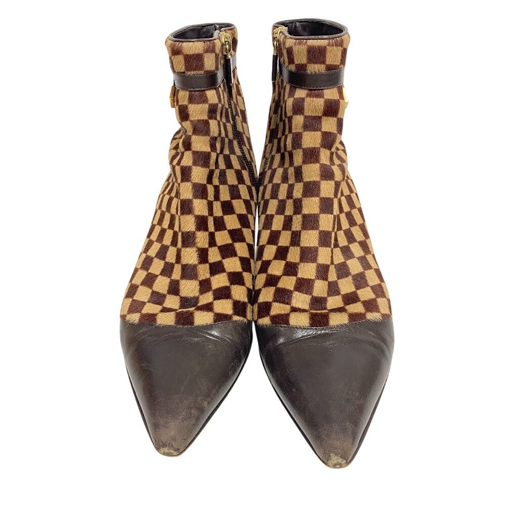 Louis Vuitton Short Boots Sauvage Pointed Toe Booties Damier Calf Hair Brown — view 2