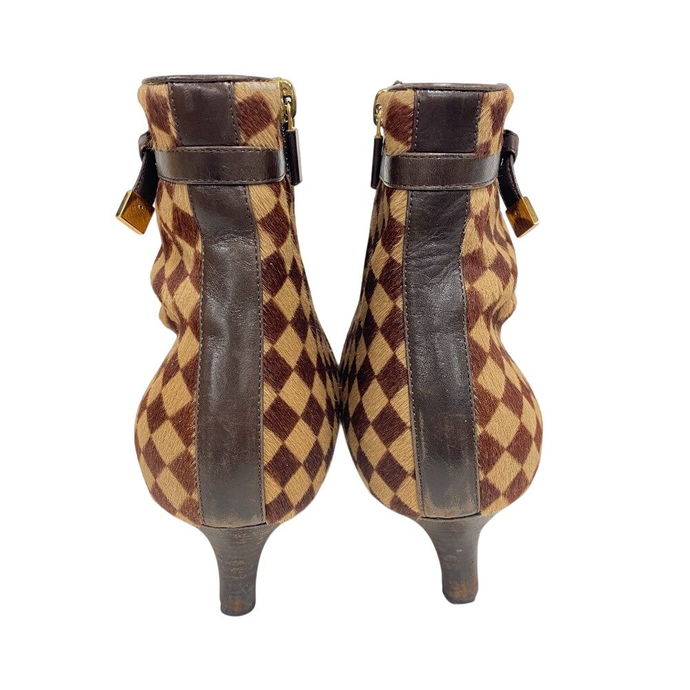 Louis Vuitton Short Boots Sauvage Pointed Toe Booties Damier Calf Hair Brown — view 6