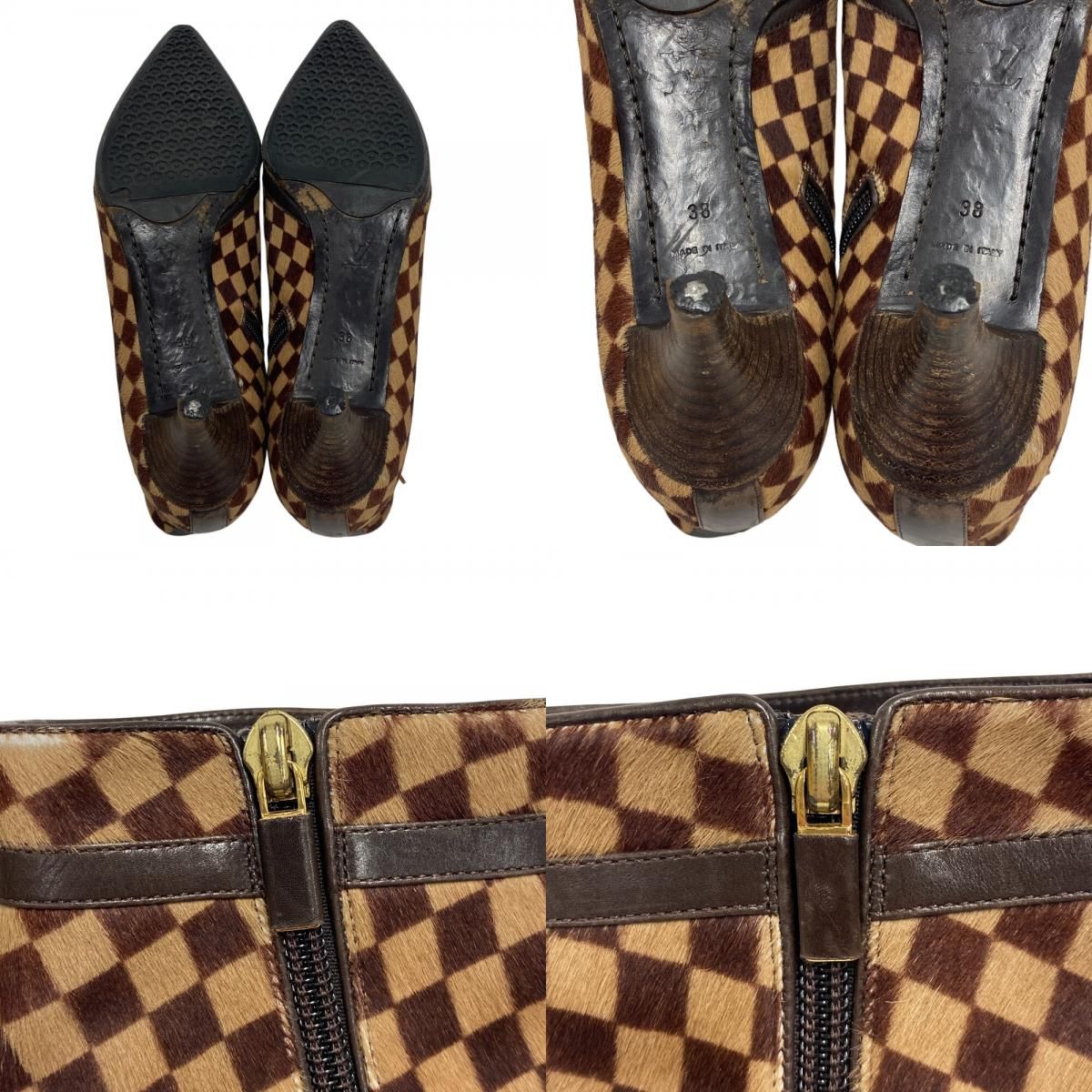 Louis Vuitton Short Boots Sauvage Pointed Toe Booties Damier Calf Hair Brown — view 7