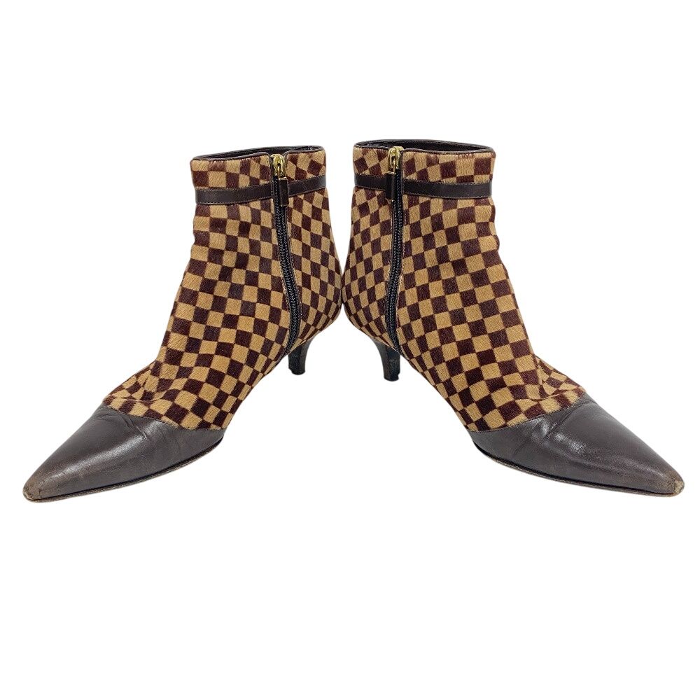 Louis Vuitton Short Boots Sauvage Pointed Toe Booties Damier Calf Hair Brown — view 4