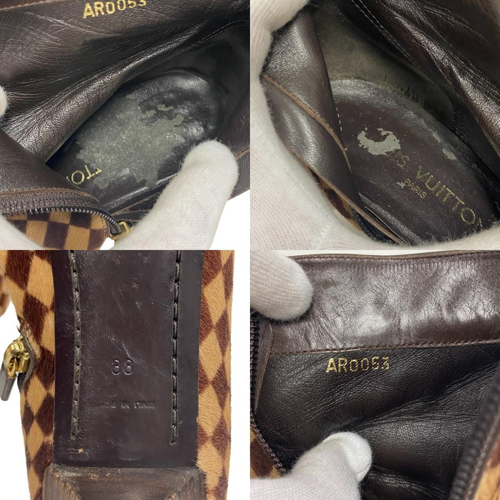 Louis Vuitton Short Boots Sauvage Pointed Toe Booties Damier Calf Hair Brown — view 8