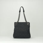 Chanel Quilted Tote Shoulder Bag Caviar Leather Black Silver Chain — view 3
