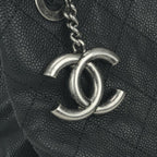 Chanel Quilted Tote Shoulder Bag Caviar Leather Black Silver Chain — view 7