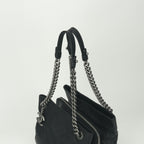 Chanel Quilted Tote Shoulder Bag Caviar Leather Black Silver Chain — view 4