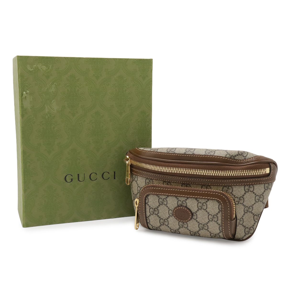 Gucci Interlocking GG Supreme Belt Bag Waist Pouch Leather Beige Brown — view 9