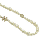 Chanel CC Logo Faux Pearl Long Necklace Pendant Rhinestone Cream Gold — view 3