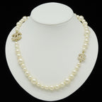 Chanel CC Logo Faux Pearl Long Necklace Pendant Rhinestone Cream Gold — view 6