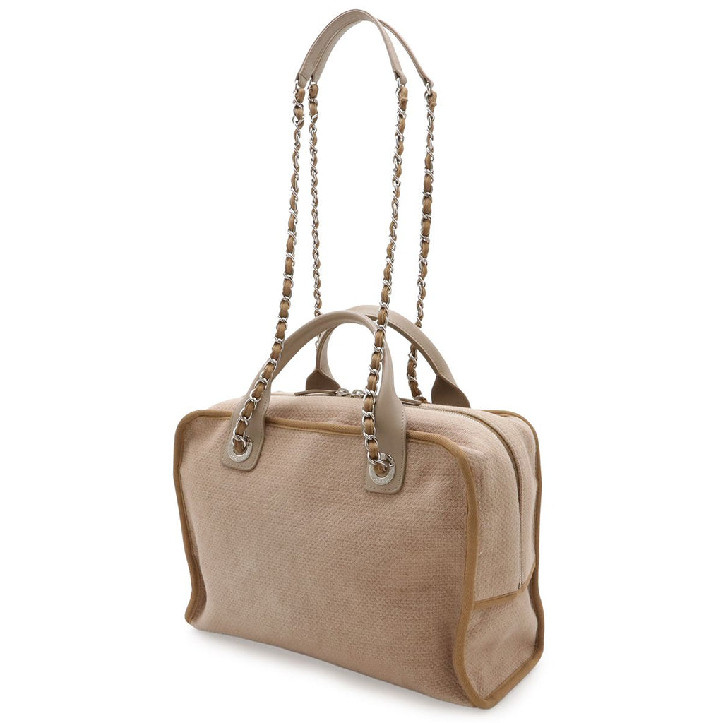 Chanel Deauville Bowling Bag 2-Way Chain Canvas Brown Beige Silver — view 2