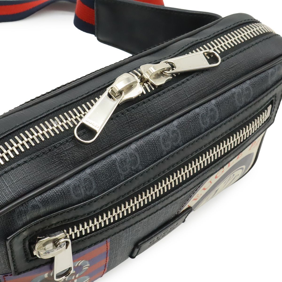Gucci Courier Soft GG Supreme Webline Waist Bag Applique Leather Black — view 6