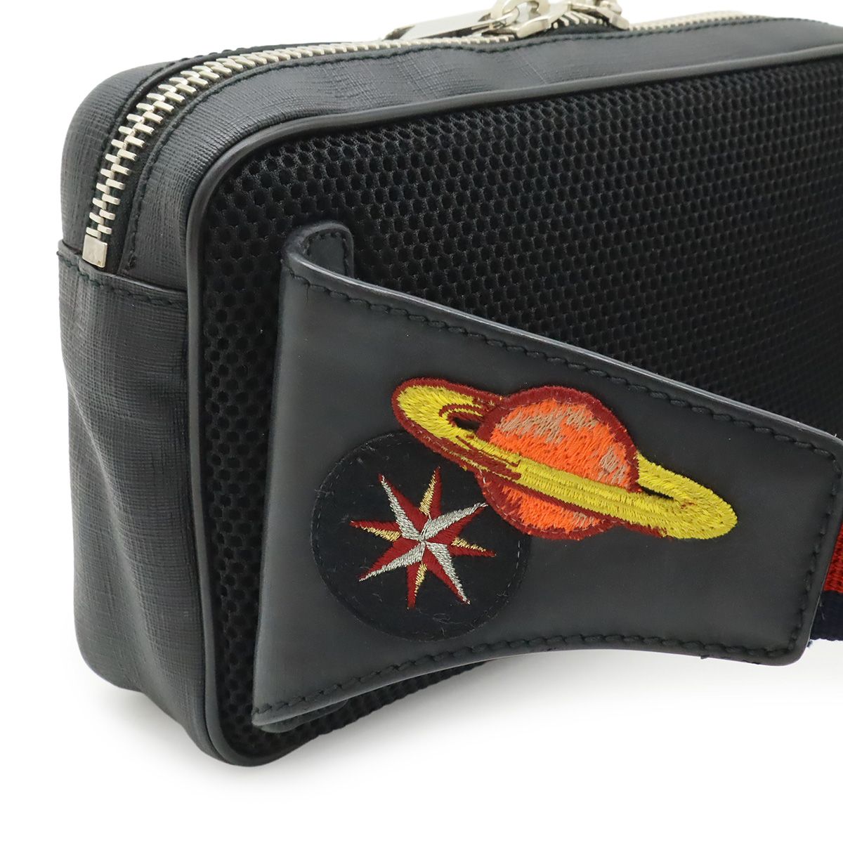 Gucci Courier Soft GG Supreme Webline Waist Bag Applique Leather Black — view 4