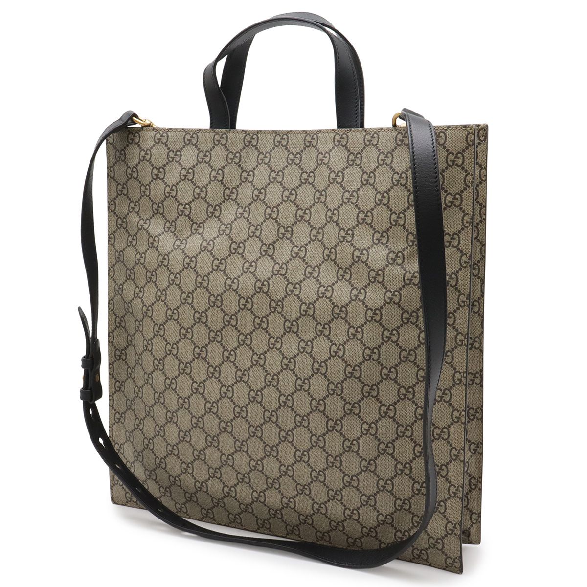 Gucci GG Supreme Bee Print Bee Tote 2-Way Shoulder Bag Leather Khaki Beige Black — view 2
