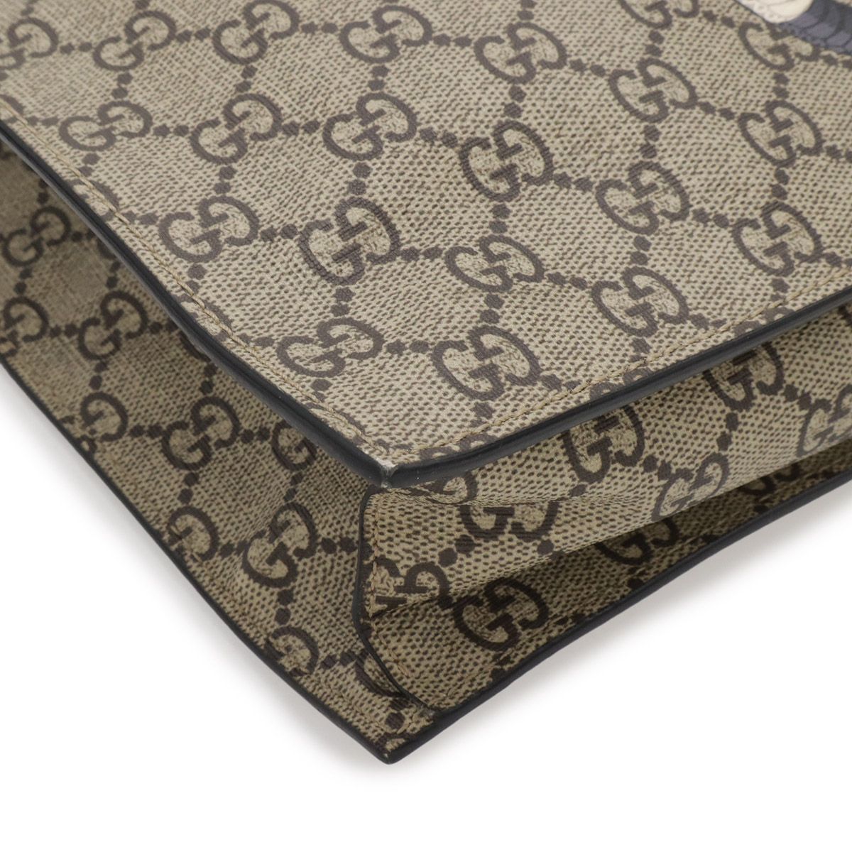 Gucci GG Supreme Bee Print Bee Tote 2-Way Shoulder Bag Leather Khaki Beige Black — view 3