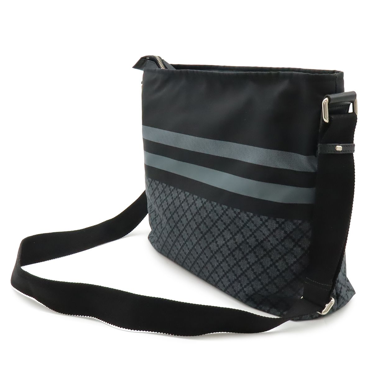 Gucci Diamante Shoulder Bag Crossbody Nylon Leather Black Gray Silver — view 2