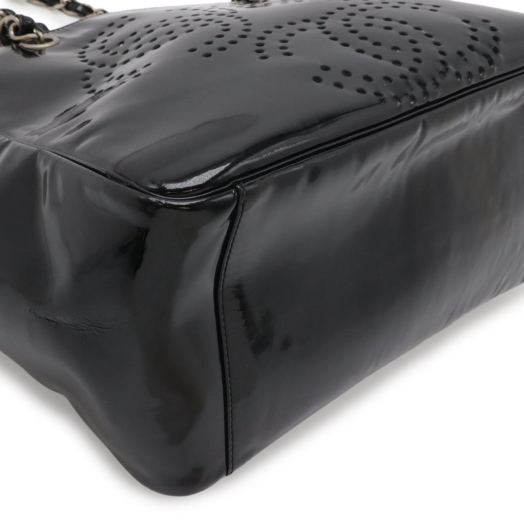 Chanel CC Logo Triple Coco Perforated Tote Chain Shoulder Bag Enamel Black — view 3