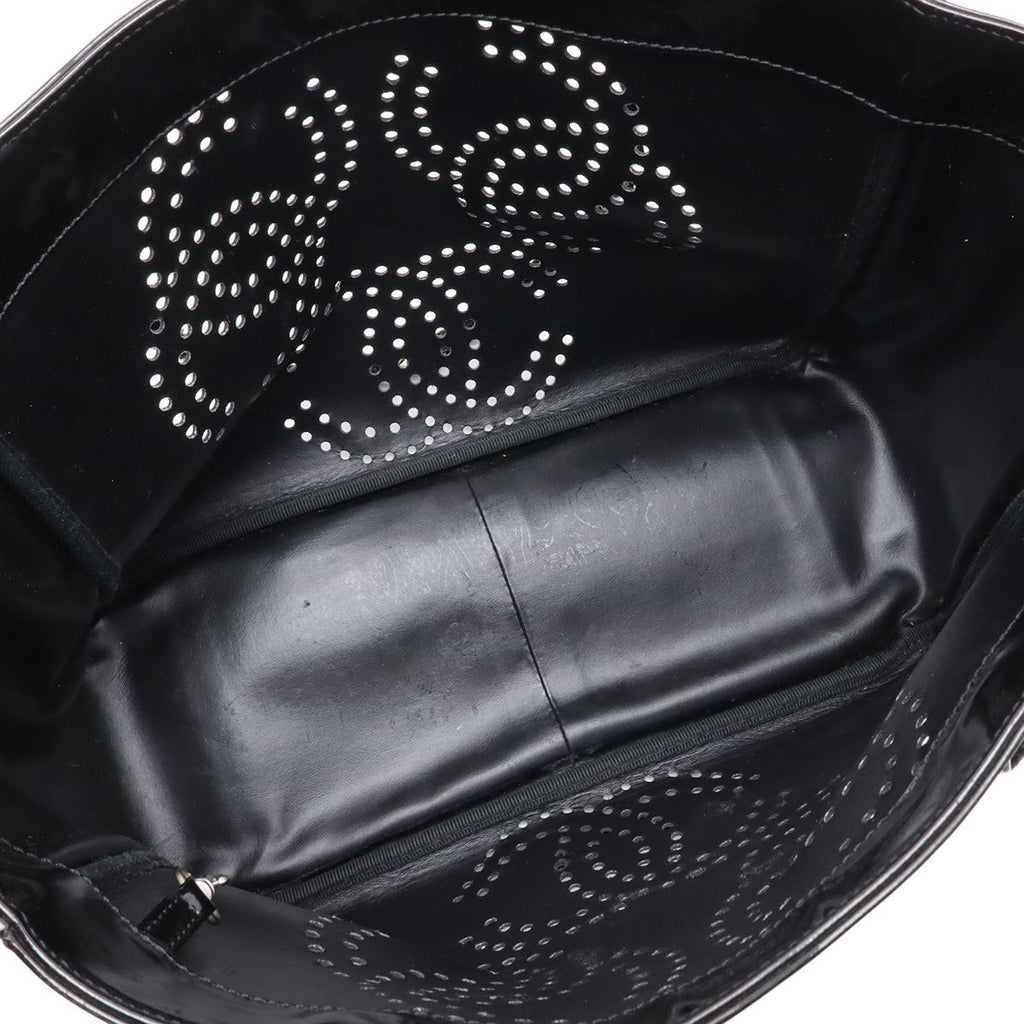 Chanel CC Logo Triple Coco Perforated Tote Chain Shoulder Bag Enamel Black — view 7