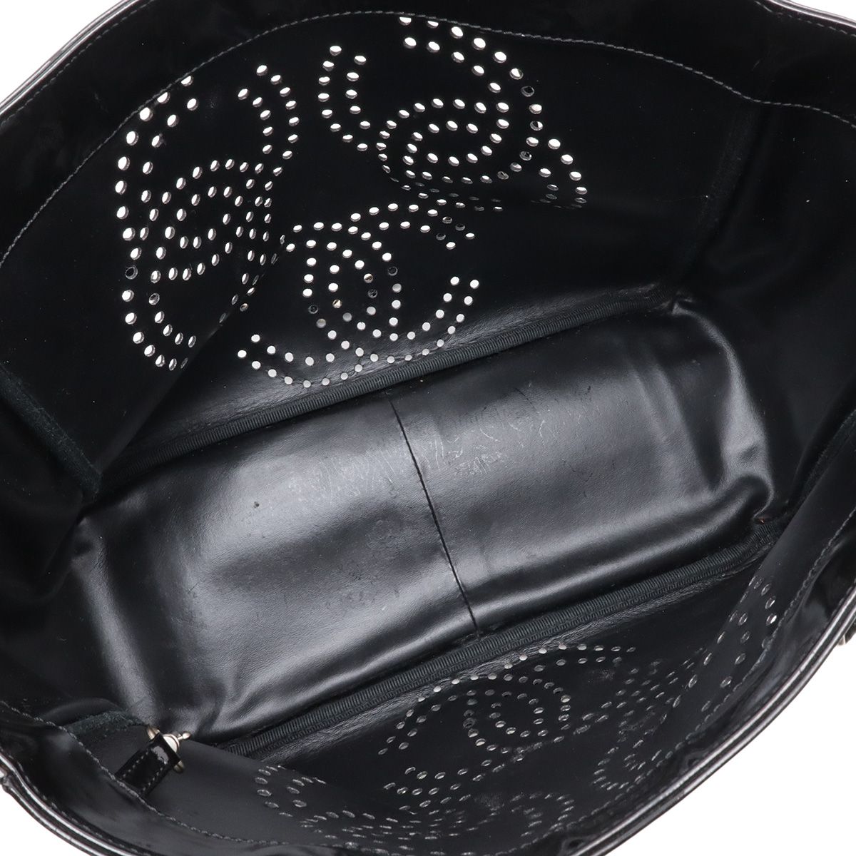 Chanel CC Logo Triple Coco Perforated Tote Chain Shoulder Bag Enamel Black — view 7