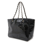 Chanel CC Logo Triple Coco Perforated Tote Chain Shoulder Bag Enamel Black — view 2
