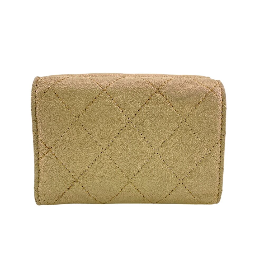 Chanel Compact Wallet Quilted Caviar Leather Trifold Beige — view 2
