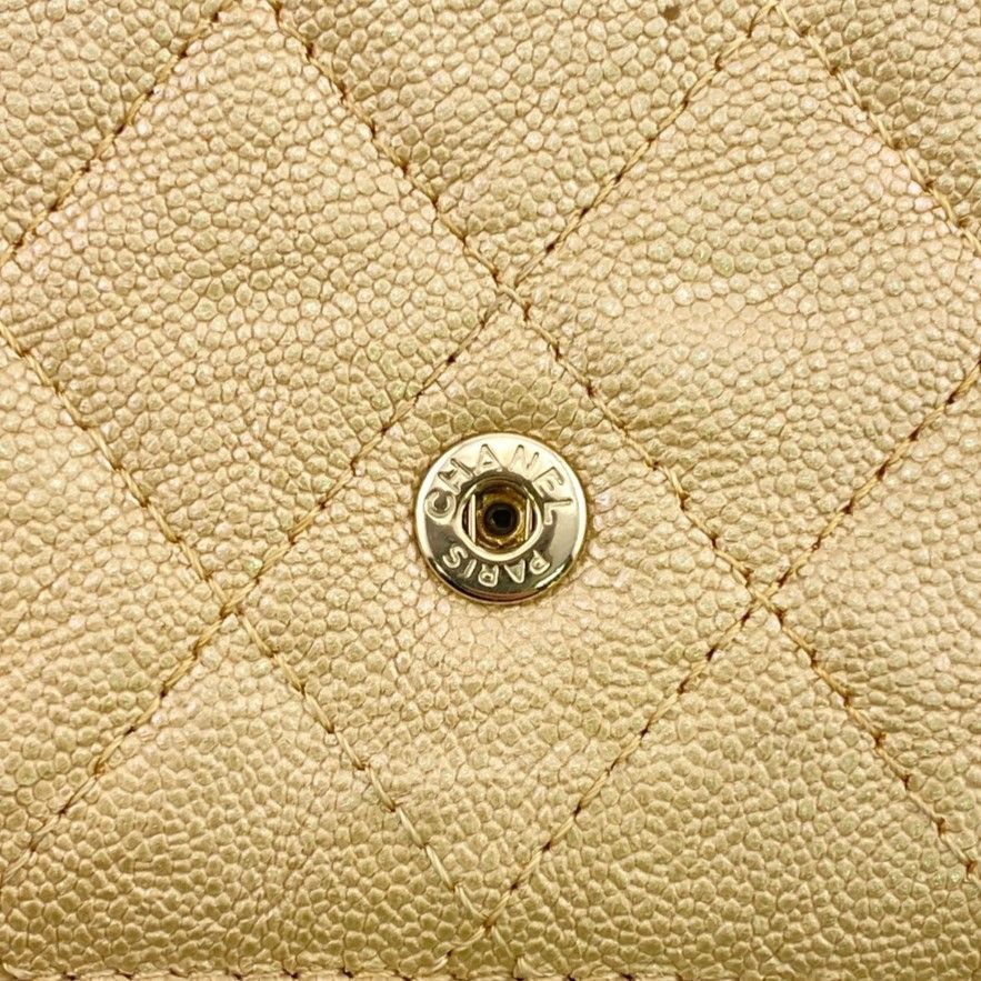 Chanel Compact Wallet Quilted Caviar Leather Trifold Beige — view 6