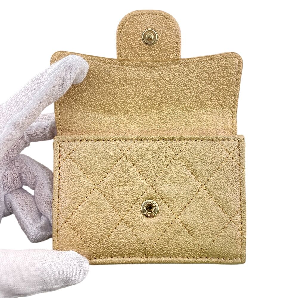 Chanel Compact Wallet Quilted Caviar Leather Trifold Beige — view 5