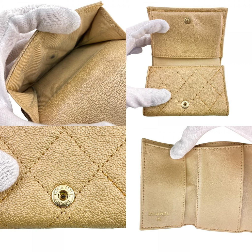 Chanel Compact Wallet Quilted Caviar Leather Trifold Beige — view 7