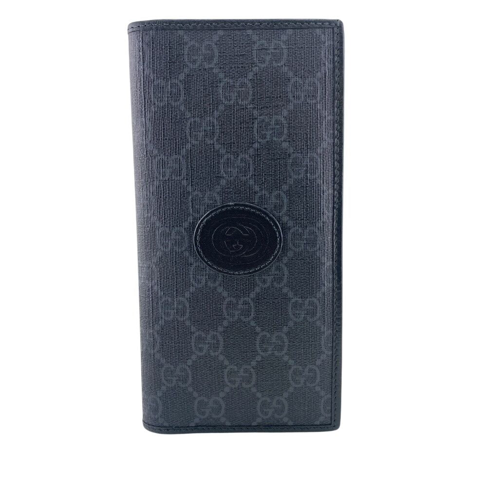 Gucci 2 Piece Set Long Billfold Fragment Case GG Supreme Leather Black Wallet — view 2