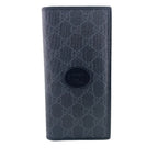 Gucci 2 Piece Set Long Billfold Fragment Case GG Supreme Leather Black Wallet — view 2