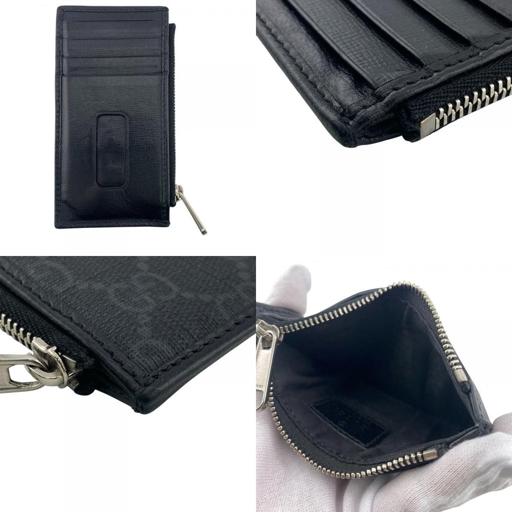 Gucci 2 Piece Set Long Billfold Fragment Case GG Supreme Leather Black Wallet — view 8
