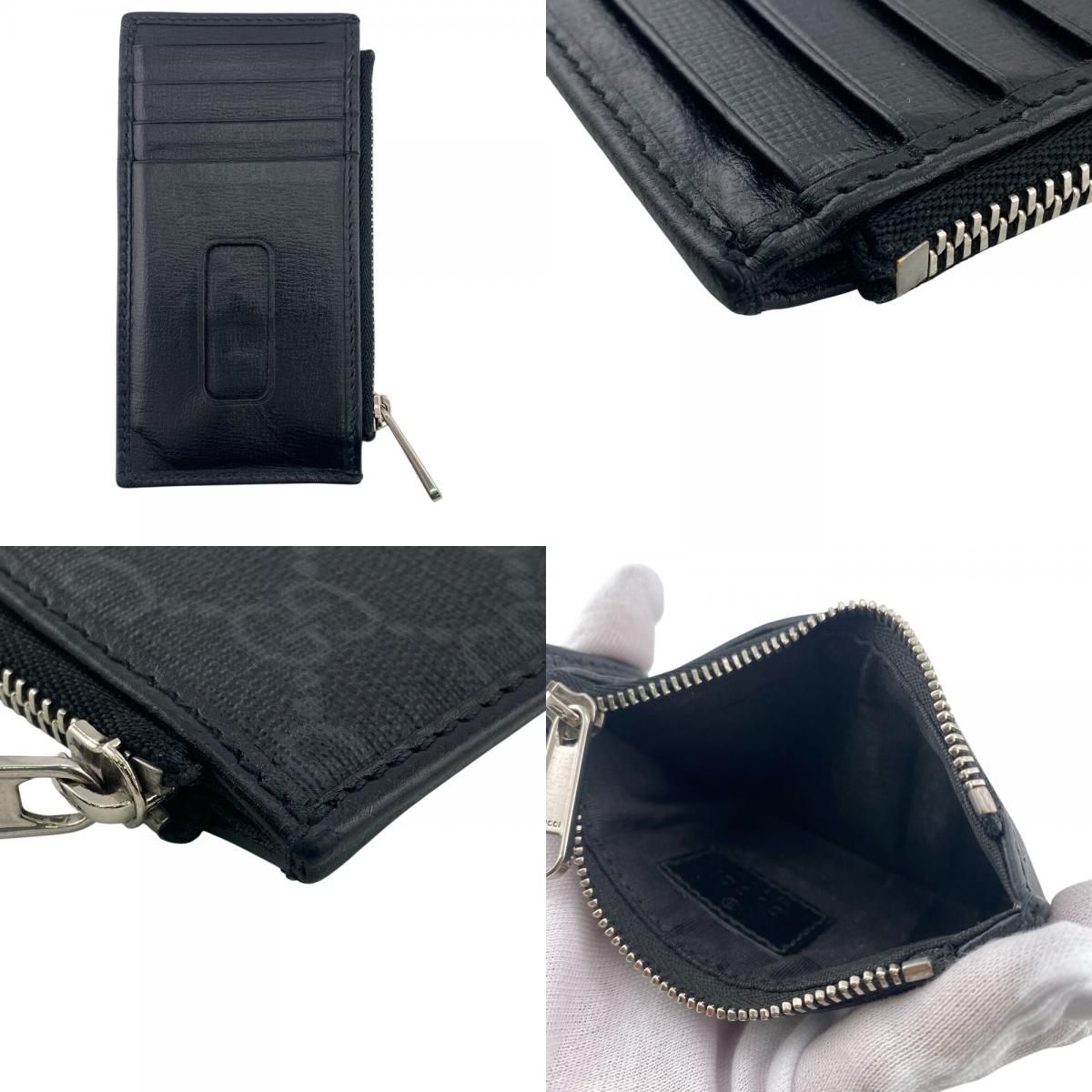 Gucci 2 Piece Set Long Billfold Fragment Case GG Supreme Leather Black Wallet — view 8