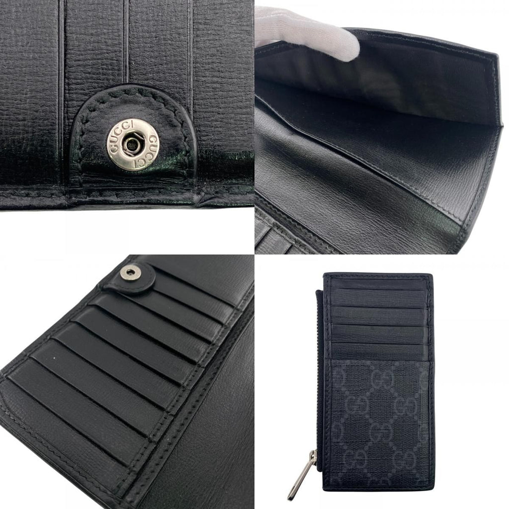 Gucci 2 Piece Set Long Billfold Fragment Case GG Supreme Leather Black Wallet — view 7