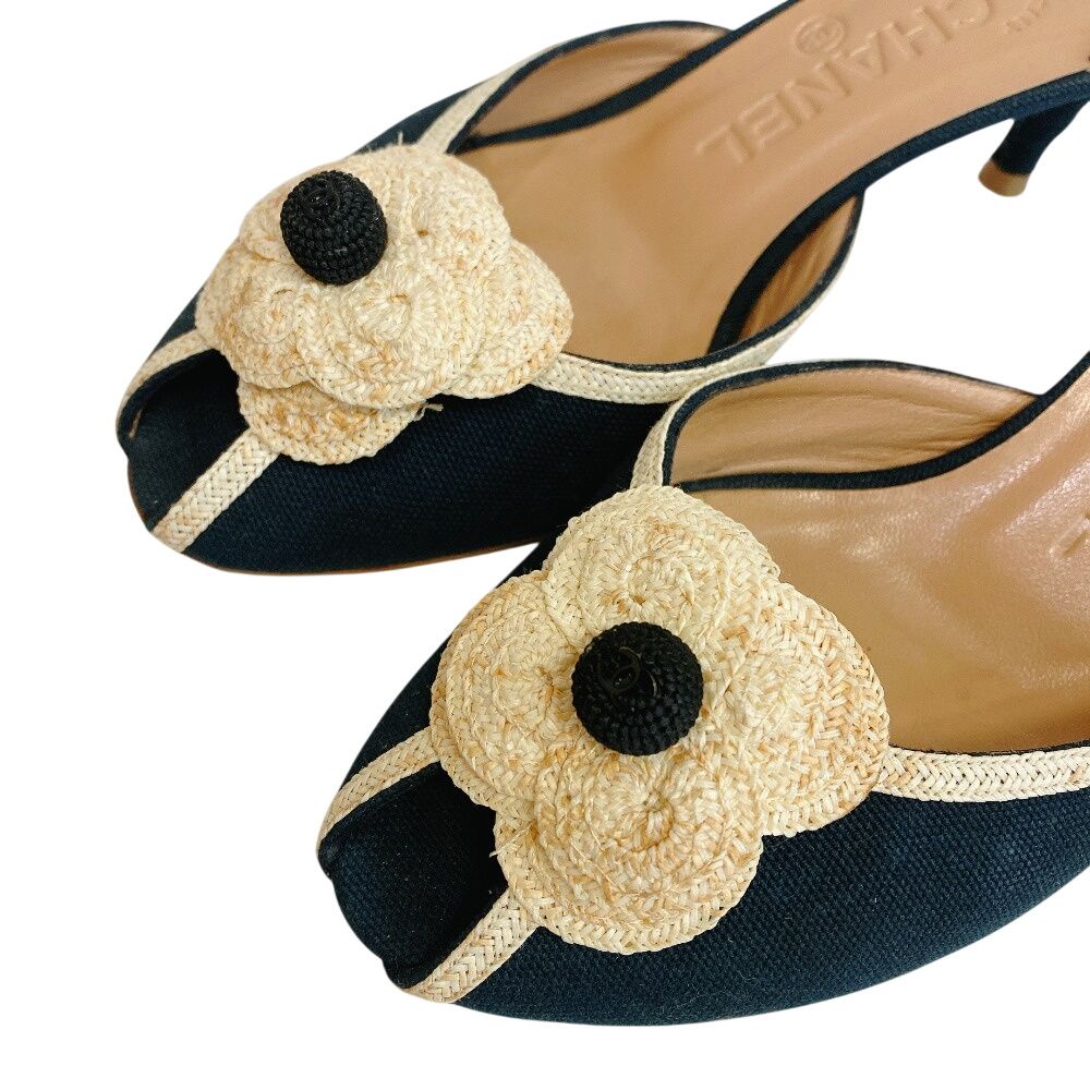Chanel Camellia CC Logo Canvas Mule Black — view 7