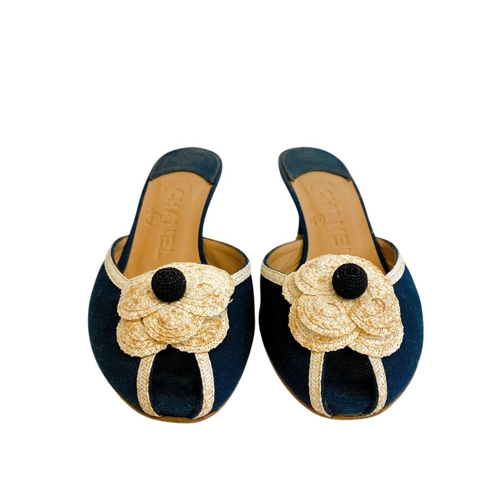 Chanel Camellia CC Logo Canvas Mule Black — view 2