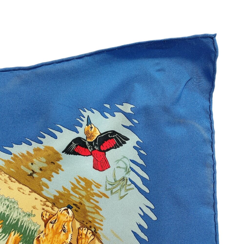 Hermes Carre 90 African Animal Print Silk Scarf Blue — view 5