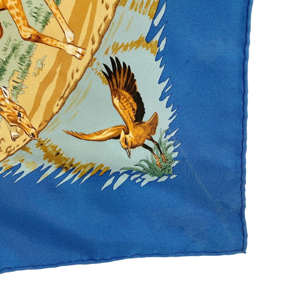 Hermes Carre 90 African Animal Print Silk Scarf Blue — view 6