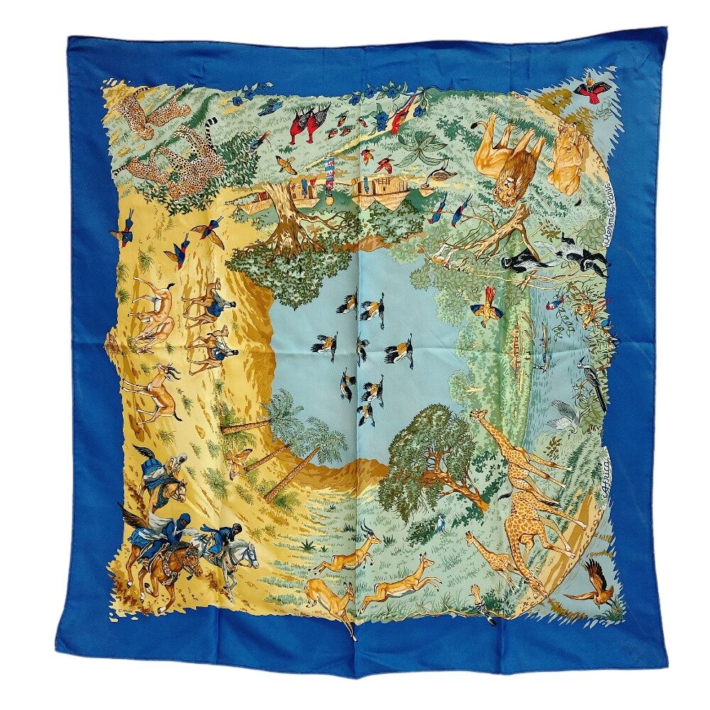 Hermes Carre 90 African Animal Print Silk Scarf Blue — view 2