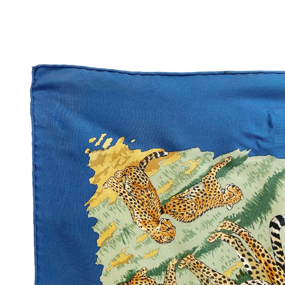 Hermes Carre 90 African Animal Print Silk Scarf Blue — view 4