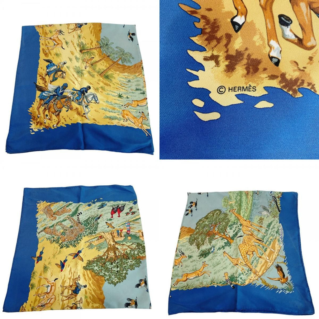 Hermes Carre 90 African Animal Print Silk Scarf Blue — view 7