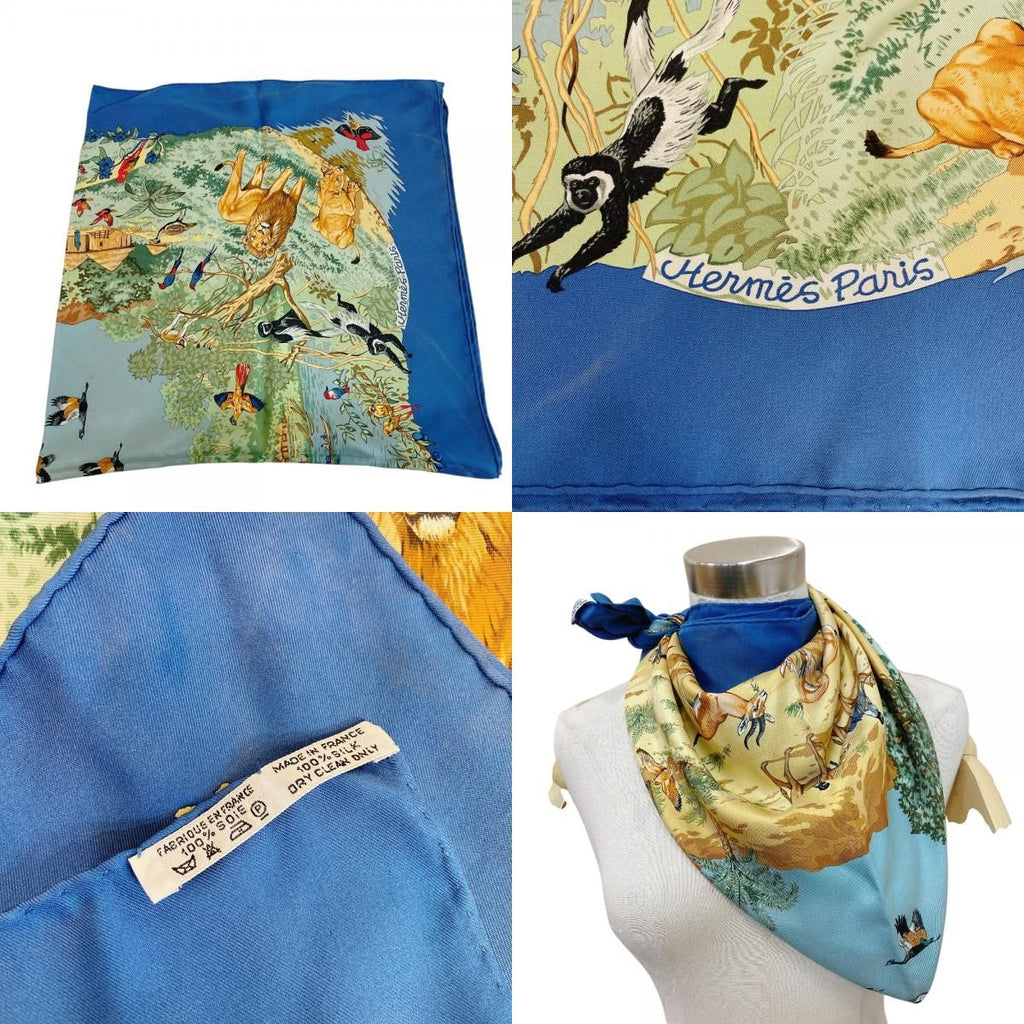 Hermes Carre 90 African Animal Print Silk Scarf Blue — view 8