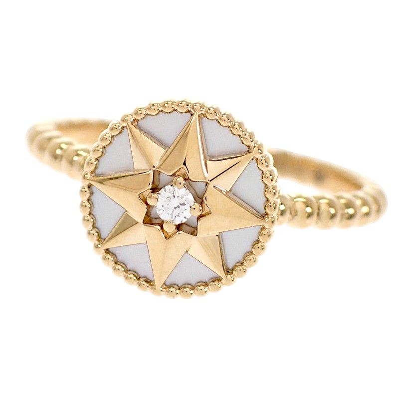 Dior Rose Des Vins Ring 18k Yellow Gold Mother of Pearl Diamond 53 — view 2