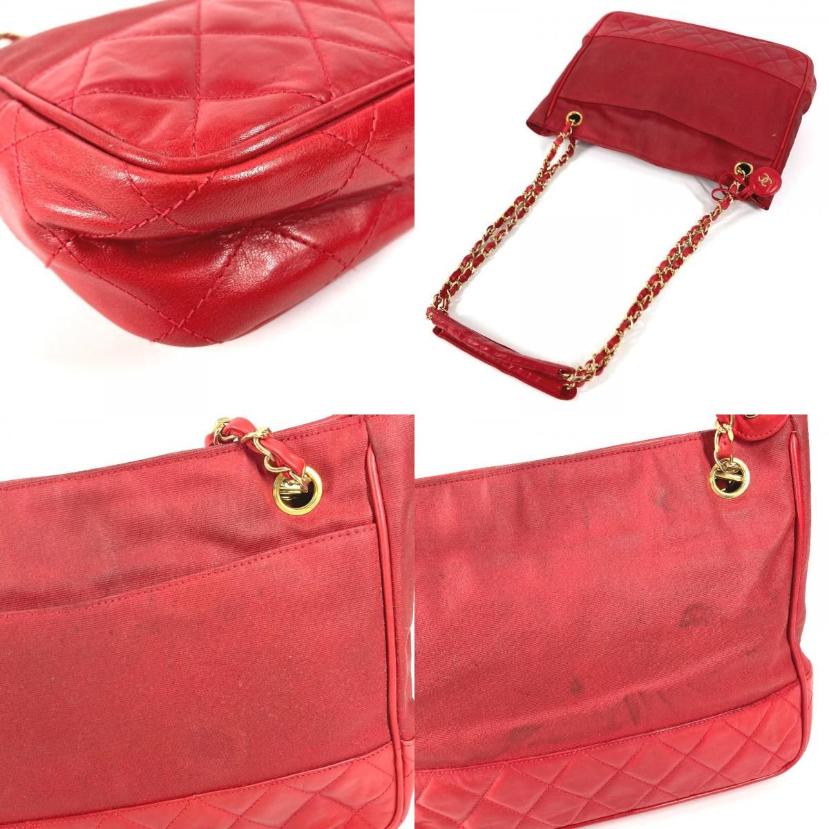 Chanel Shoulder Bag CC Logo Quilted Leather Red — view 7
