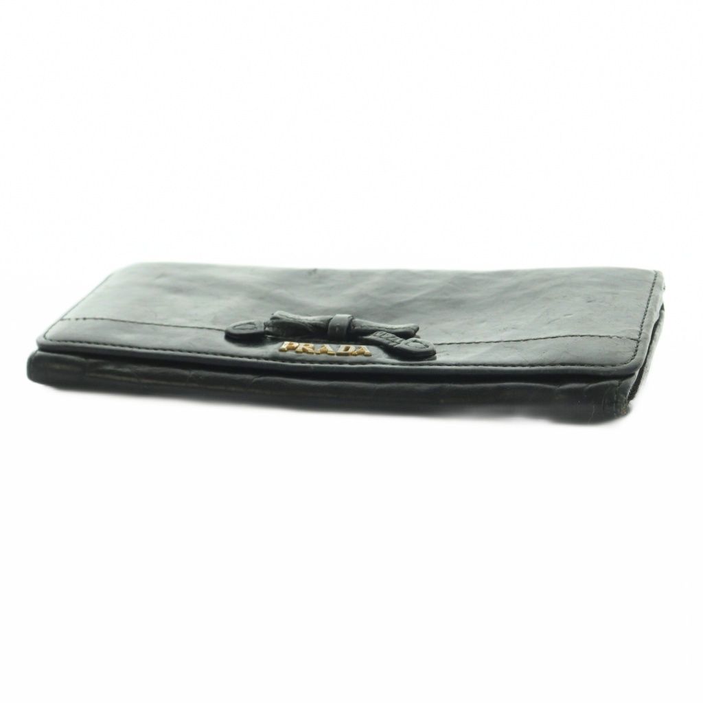 Prada Wallet Flap Coin Purse Leather Ribbon Black — view 4