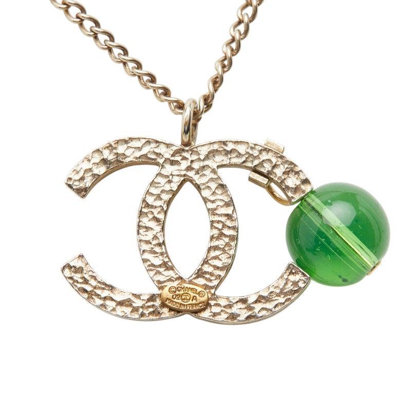 Chanel CC Logo Color Stone Silver Green Metal — view 3