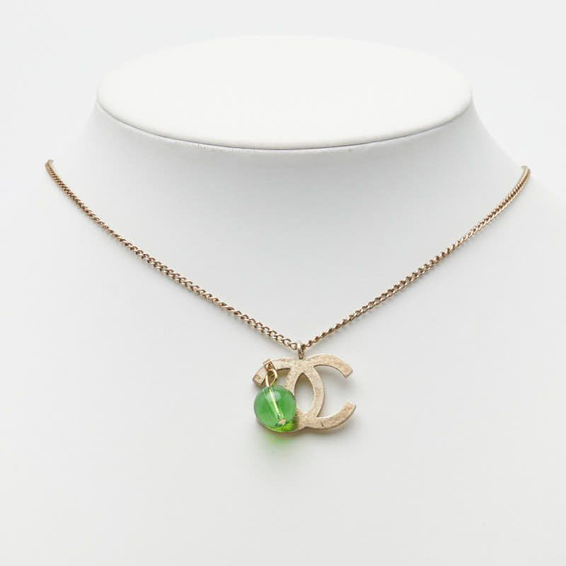 Chanel CC Logo Color Stone Silver Green Metal — view 7