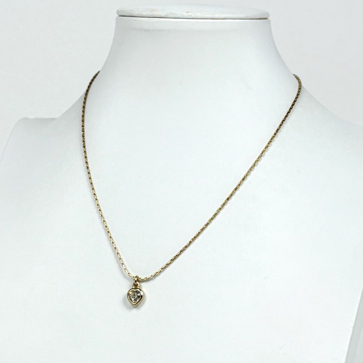 Dior Logo Rhinestone Necklace Heart Motif Gold Plated — view 4